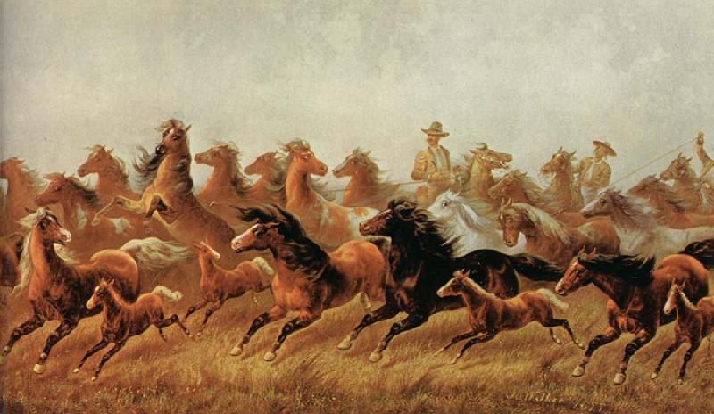 James Walker Roping wild horses oil painting image